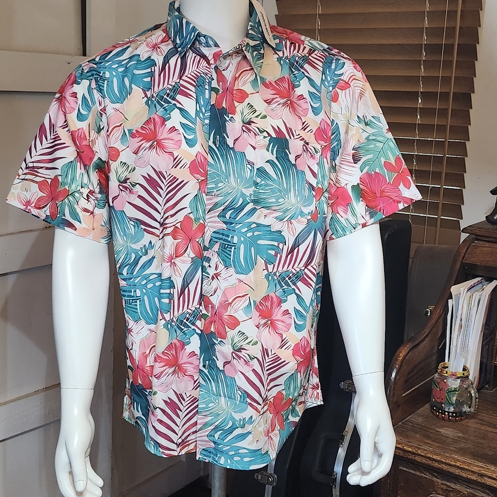 Coofandy Short Sleeve Button Down Shirt Hawaiian Floral Theme Mens Size XL